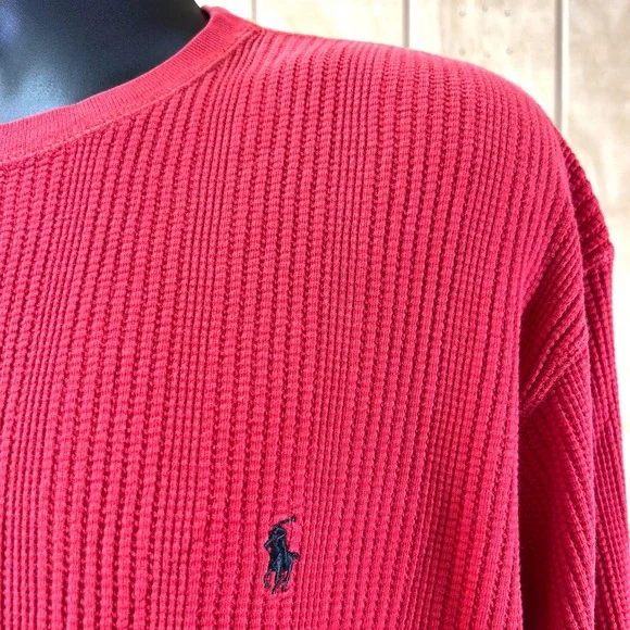 Polo Ralph Lauren Red Waffle Knit Long Sleeve Thermal Shirt X-Large - Picture 6 of 16